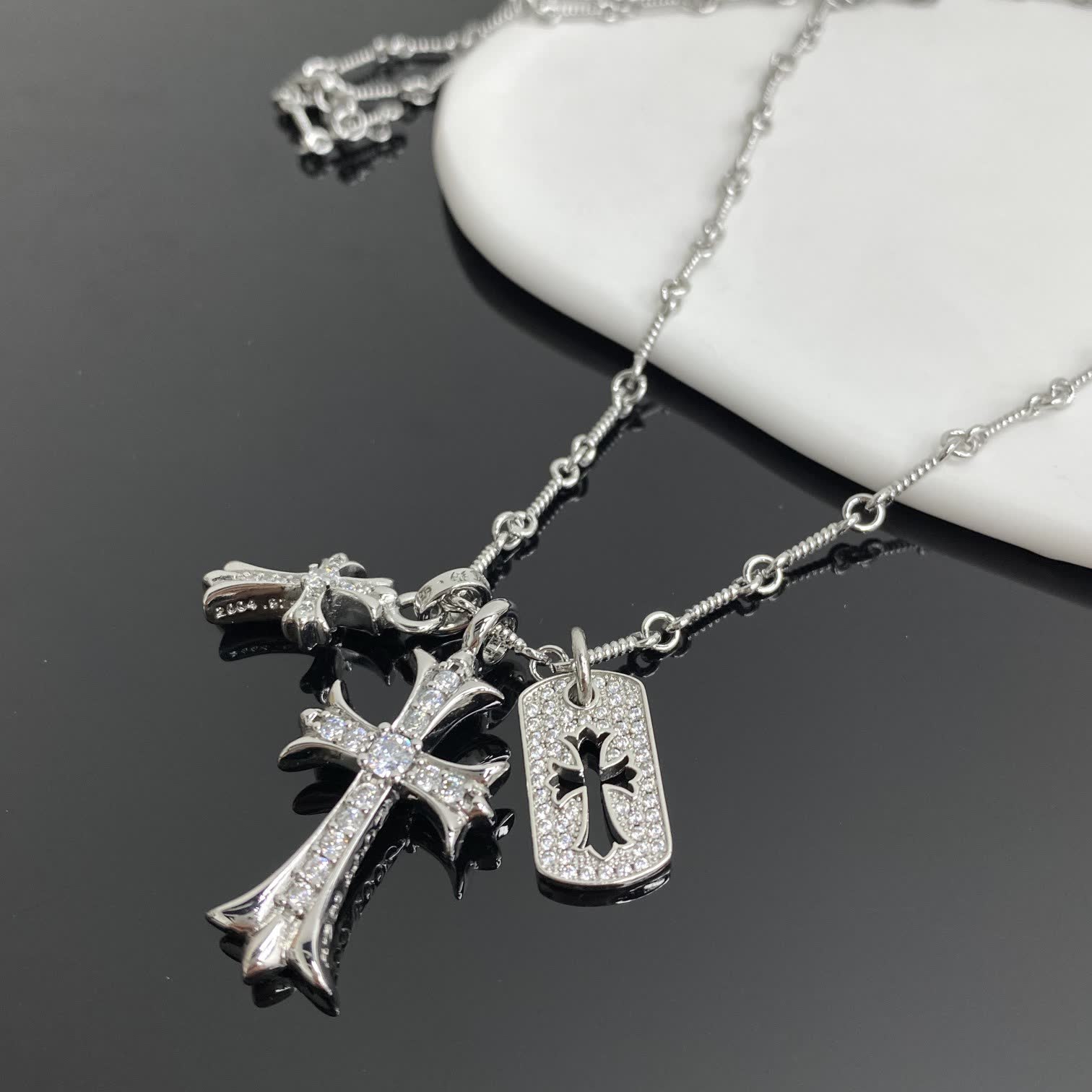 Chrome Hearts Silver Cross Pendant Necklace
